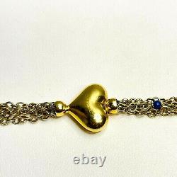 Vintage 18k Yellow Gold Multi-Strand Pearl and Blue Enamel Beads Heart Bracelet