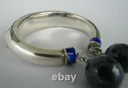 Vintage 1960's GUCCI Sterling Silver, Enamel, Blue Lapis Lazuli Cuff Bracelet