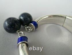 Vintage 1960's GUCCI Sterling Silver, Enamel, Blue Lapis Lazuli Cuff Bracelet