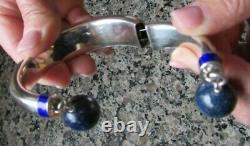 Vintage 1960's GUCCI Sterling Silver, Enamel, Blue Lapis Lazuli Cuff Bracelet