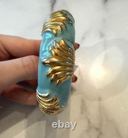 Vintage 1960's Kenneth Jay Lane KJL Gold Plated Blue Enamel Bangle Bracelet