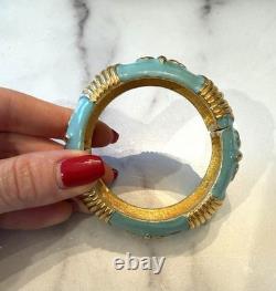 Vintage 1960's Kenneth Jay Lane KJL Gold Plated Blue Enamel Bangle Bracelet