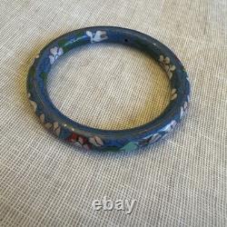 Vintage 1970's Chinese Blue Floral Cloisonne Bangle 8 Inner Circumference