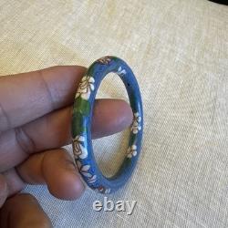 Vintage 1970's Chinese Blue Floral Cloisonne Bangle 8 Inner Circumference