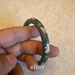 Vintage 1970's Chinese Blue Floral Cloisonne Bangle 8 Inner Circumference
