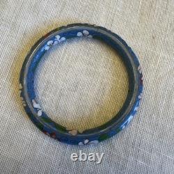 Vintage 1970's Chinese Blue Floral Cloisonne Bangle 8 Inner Circumference