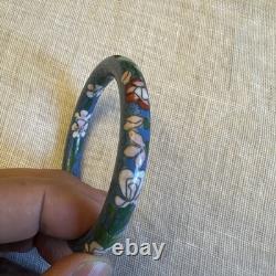 Vintage 1970's Chinese Blue Floral Cloisonne Bangle 8 Inner Circumference