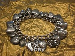 Vintage 24 Sterling Silver PUFFY HEART CHARM Bracelet GUILOCHE W LAMPL ENAMELS