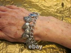 Vintage 24 Sterling Silver PUFFY HEART CHARM Bracelet GUILOCHE W LAMPL ENAMELS