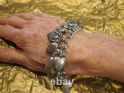 Vintage 24 Sterling Silver PUFFY HEART CHARM Bracelet GUILOCHE W LAMPL ENAMELS