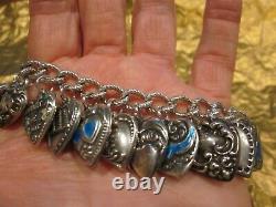 Vintage 24 Sterling Silver PUFFY HEART CHARM Bracelet GUILOCHE W LAMPL ENAMELS