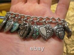 Vintage 24 Sterling Silver PUFFY HEART CHARM Bracelet GUILOCHE W LAMPL ENAMELS