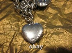 Vintage 24 Sterling Silver PUFFY HEART CHARM Bracelet GUILOCHE W LAMPL ENAMELS