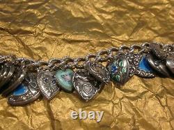 Vintage 24 Sterling Silver PUFFY HEART CHARM Bracelet GUILOCHE W LAMPL ENAMELS