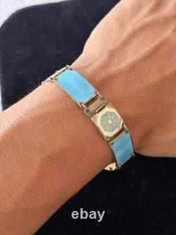 Vintage 50s David Andersen Norway Sterling Silver 925 Enamel Floral Bracelet