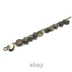 Vintage 800 Silver Blue Multicolor Enamel Heart Pots Charm Bracelet 7.25