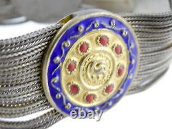 Vintage 84 NU Turkish Sterling Silver Blue and Red Enamel Foxtail Bracelet 925
