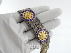 Vintage 84 NU Turkish Sterling Silver Blue and Red Enamel Foxtail Bracelet 925