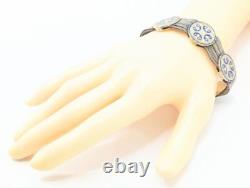 Vintage 925 Silver 48.2g Blue Enamel Medallion Multi Strand Rope Unique Bracelet