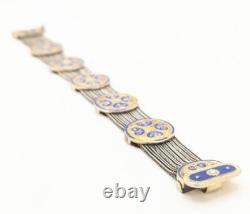 Vintage 925 Silver 48.2g Blue Enamel Medallion Multi Strand Rope Unique Bracelet