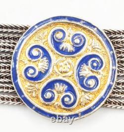 Vintage 925 Silver 48.2g Blue Enamel Medallion Multi Strand Rope Unique Bracelet
