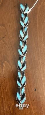 Vintage 925 Sterling Silver Margot de Taxco Blue/Black Enamel Leaf Bracelet 5524