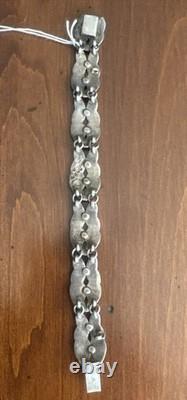 Vintage 925 Sterling Silver Margot de Taxco Blue/Black Enamel Leaf Bracelet 5524