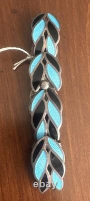 Vintage 925 Sterling Silver Margot de Taxco Blue/Black Enamel Leaf Bracelet 5524