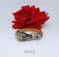 Vintage AFJ Rhinestone Enamel Horse Head Ornate Bangle Bracelet CAT RESCUE