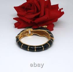 Vintage AFJ Rhinestone Enamel Horse Head Ornate Bangle Bracelet CAT RESCUE