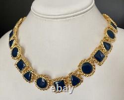 Vintage ANNE KLEIN Navy Blue Enamel Roped Gold Tone Necklace Bracelet Earrings