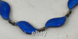 Vintage Aksel Holmsen Bracelet 925 Sterling Guilloche Norse Blue Enamel Leaf