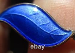 Vintage Aksel Holmsen Bracelet 925 Sterling Guilloche Norse Blue Enamel Leaf