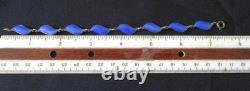 Vintage Aksel Holmsen Bracelet 925 Sterling Guilloche Norse Blue Enamel Leaf