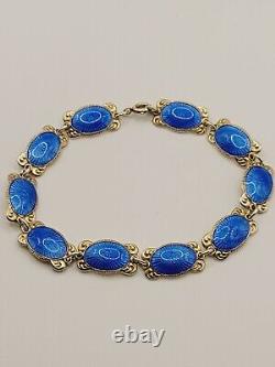 Vintage Aksel Holmsen Sterling Silver 925N Blue Guillouche Enamel Bracelet 7