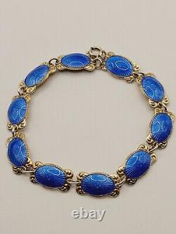 Vintage Aksel Holmsen Sterling Silver 925N Blue Guillouche Enamel Bracelet 7