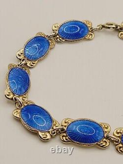 Vintage Aksel Holmsen Sterling Silver 925N Blue Guillouche Enamel Bracelet 7