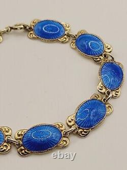 Vintage Aksel Holmsen Sterling Silver 925N Blue Guillouche Enamel Bracelet 7