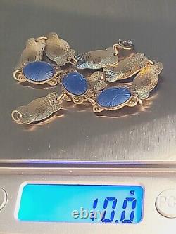 Vintage Aksel Holmsen Sterling Silver 925N Blue Guillouche Enamel Bracelet 7