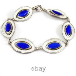 Vintage Aksel Holmsen Sterling Silver Modernist Blue White Enamel Bracelet 6.5