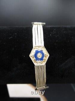 Vintage Anatoli Sterling Silver 925 multistrand station bracelet blue enamel