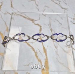 Vintage Arezo Italy 800 Silver Blue Enamel Swirl Link Toggle Bracelet 7.75