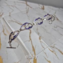 Vintage Arezo Italy 800 Silver Blue Enamel Swirl Link Toggle Bracelet 7.75