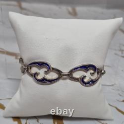 Vintage Arezo Italy 800 Silver Blue Enamel Swirl Link Toggle Bracelet 7.75