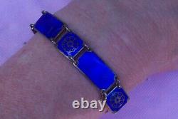 Vintage Art Deco 925S STERLING Silver Cobalt Blue Enamel DAVID ANDERSEN Bracelet