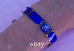 Vintage Art Deco 925S STERLING Silver Cobalt Blue Enamel DAVID ANDERSEN Bracelet