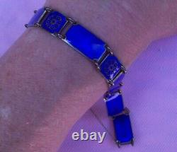 Vintage Art Deco 925S STERLING Silver Cobalt Blue Enamel DAVID ANDERSEN Bracelet