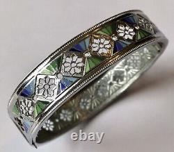 Vintage Art Deco Blue And Green Enameled Hinged Bracelet