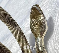 Vintage Art Deco Blue & Red Enamel Sterling Silver Mesh SNAKE Wrap Bracelet