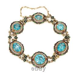 Vintage Art Deco Bracelet Blue Zircon Pearl Enamel 14k Yellow Gold 7 Jewelry